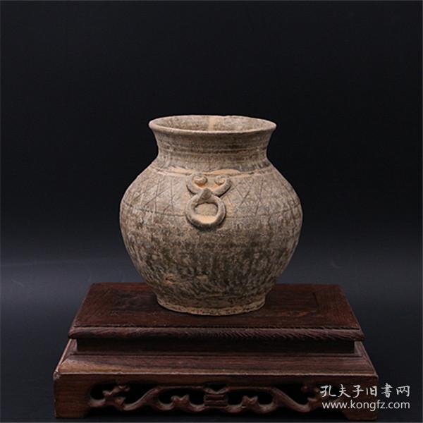西晋越窑出土双系陶罐古玩仿古瓷器老货收藏古典居家酒店装饰摆件