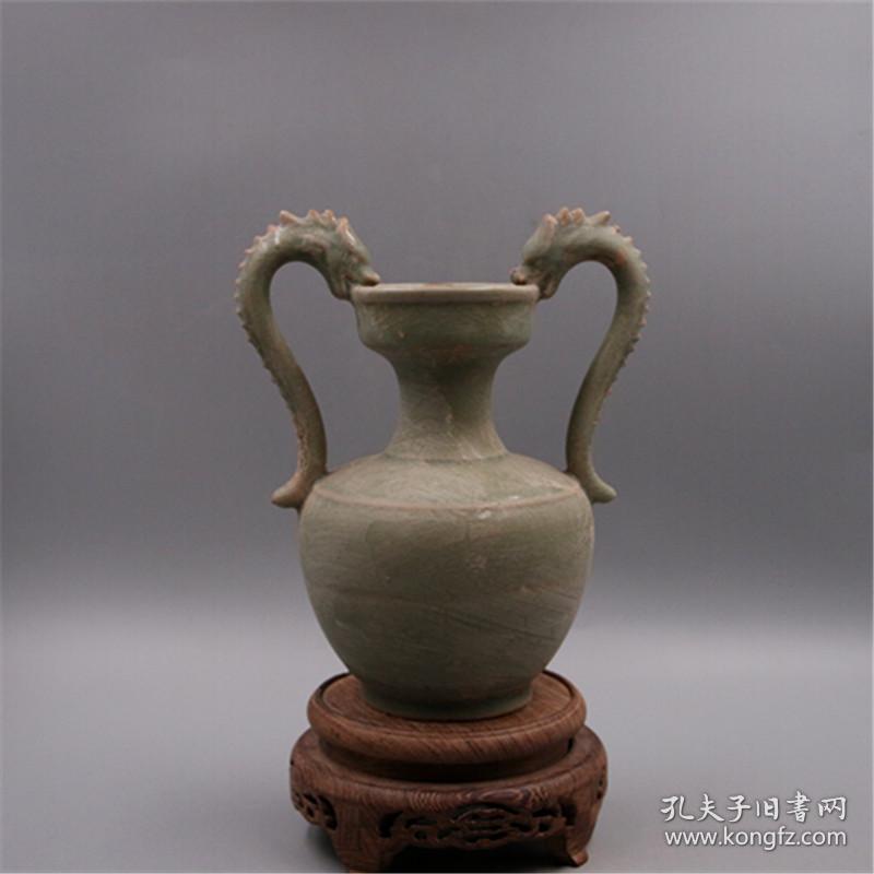 宋越窑青瓷双龙尊瓶做旧仿出土古瓷器古玩收藏品摆件居家公司装饰