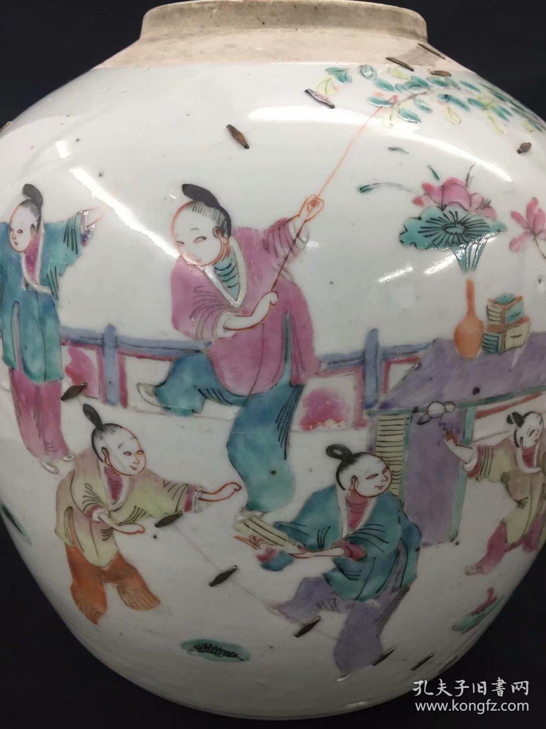 但愿美德传千古清代同治三娘教子粉彩大罐尺寸巨大十几个人物惟妙惟肖