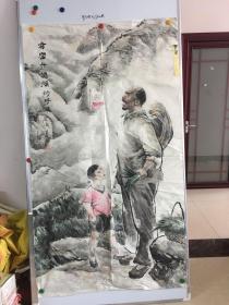河南画家李占和精美国画一幅97*170CM：每当升国旗的时候