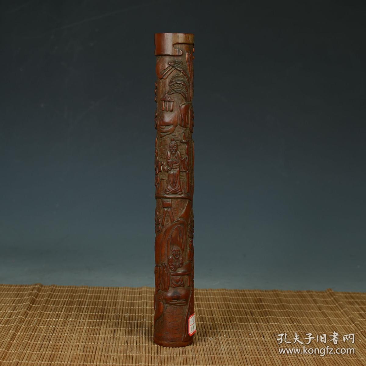 清代老竹雕文人雅集图香筒手工阳雕雕刻传神包浆老道