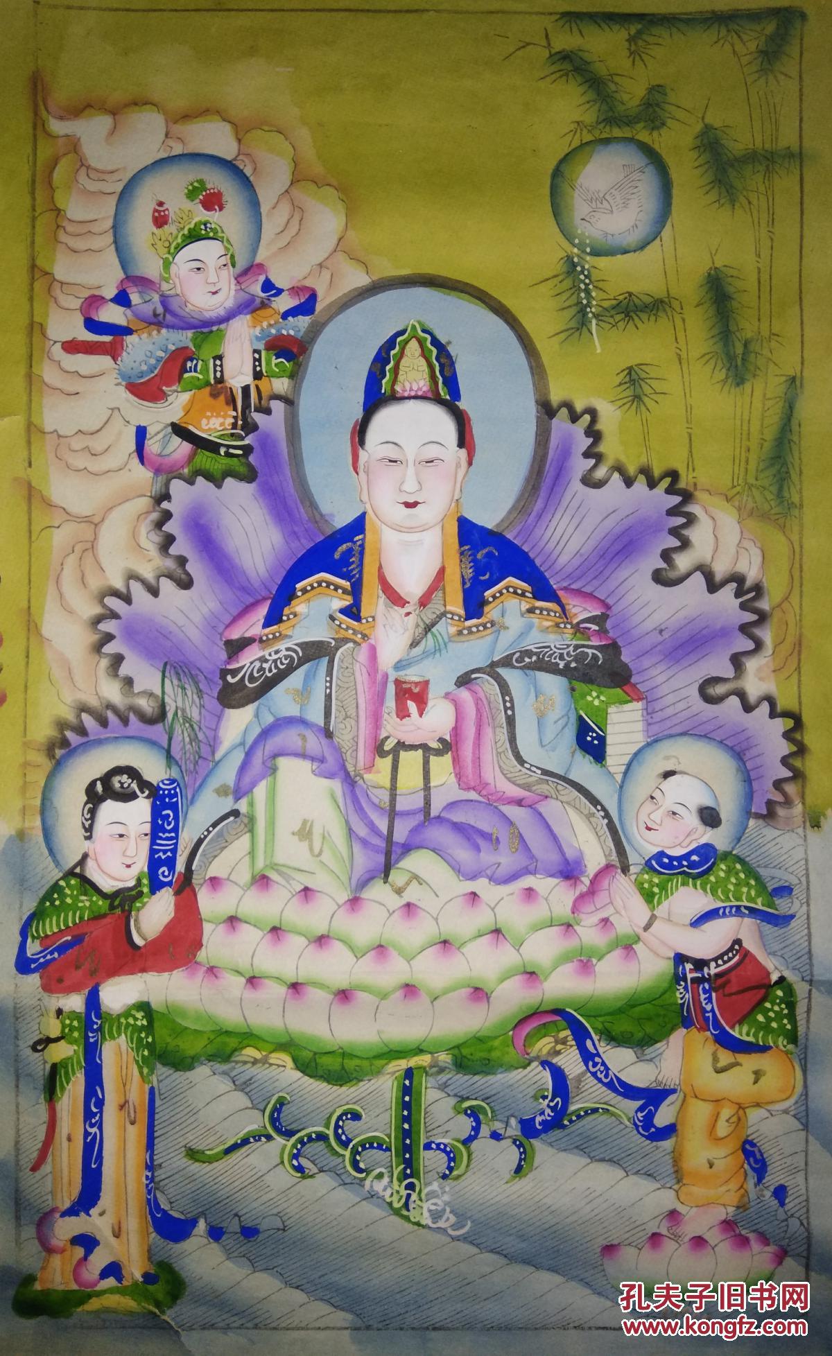 清末或民国时期天津杨柳青老木版年画版画《观音图》