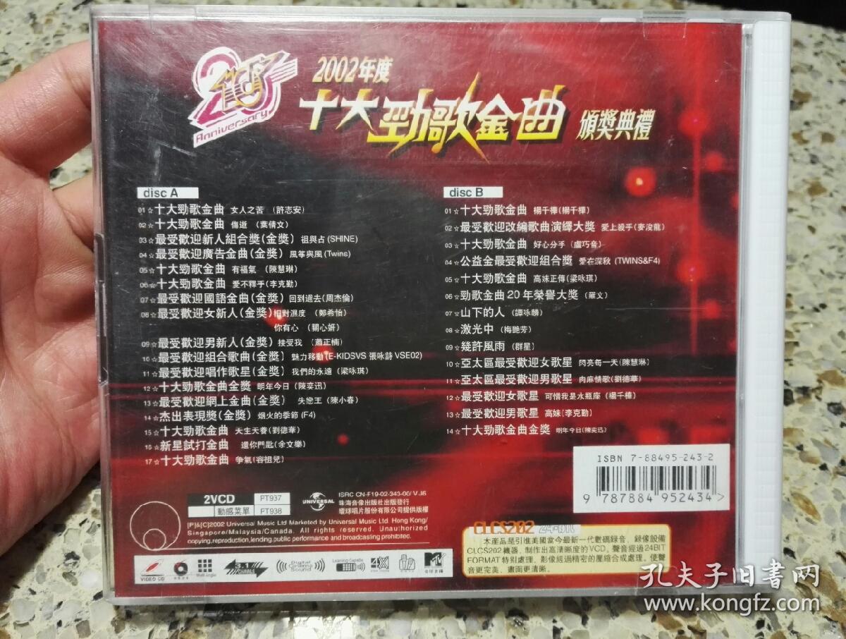 《2002年度十大劲歌金曲颁奖典礼》双碟装vcd,碟片轻微使用痕迹.