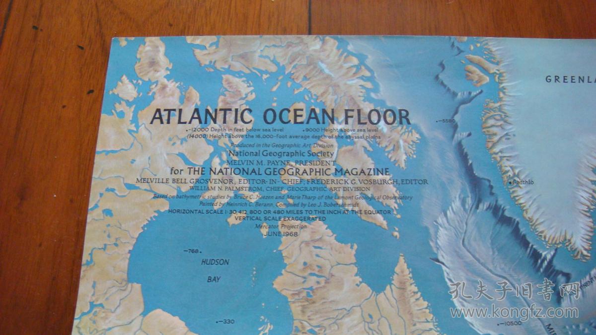 六十年代外国地图 大西洋(两面图)《atlantic ocean》atlantic