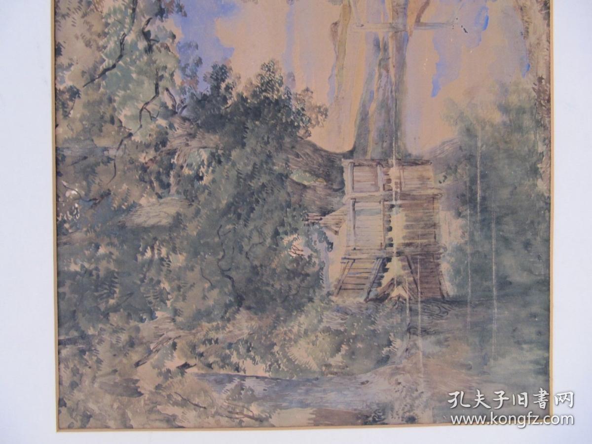 英国水彩原作 1860年robert nottingham 罗伯特诺丁哈姆 《a stream