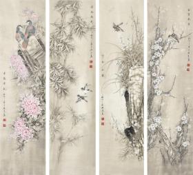 当代工笔画家 孙老师《清风摇影四条屏》hn8979