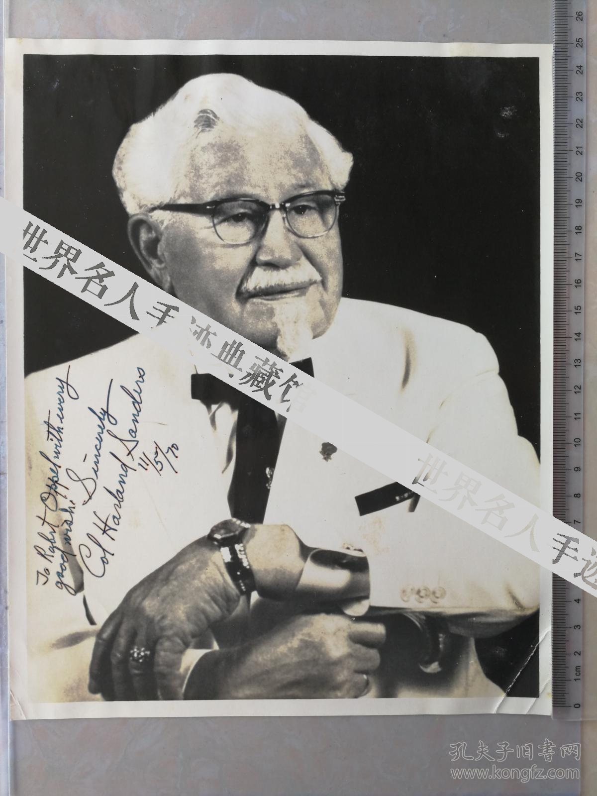 肯德基创始人 kfc 哈兰德·桑德斯 harland sanders 1970年亲笔签名照