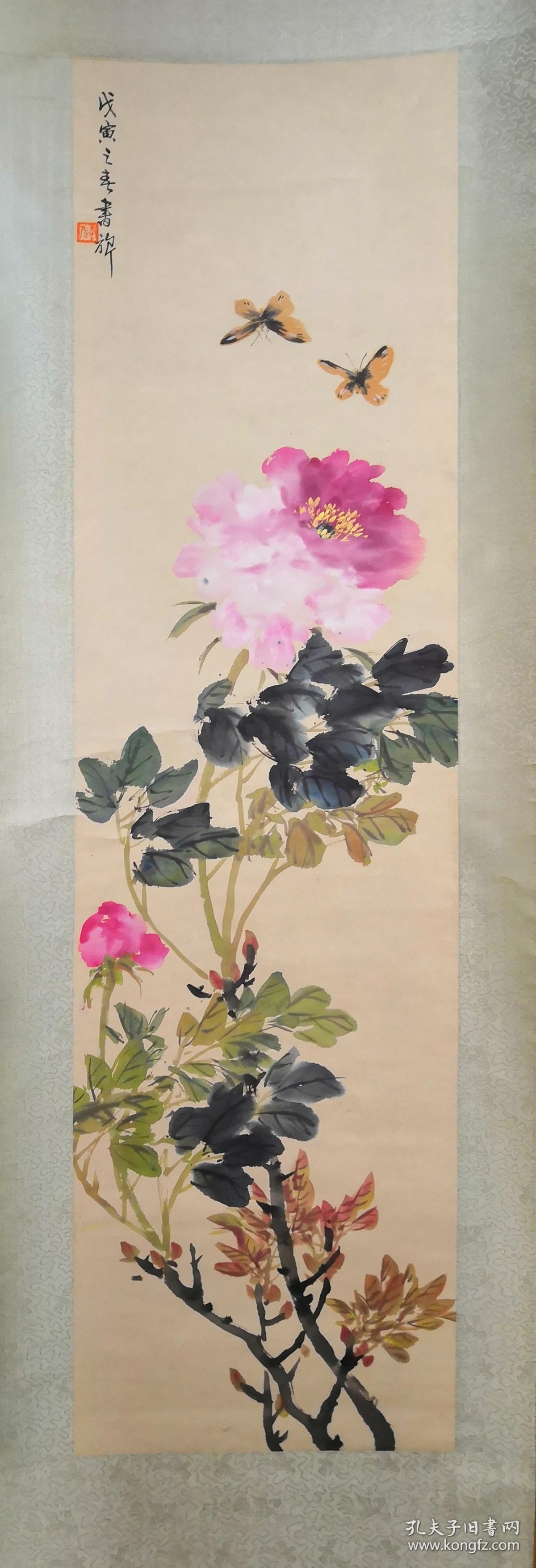 张书旗花鸟立轴《牡丹》