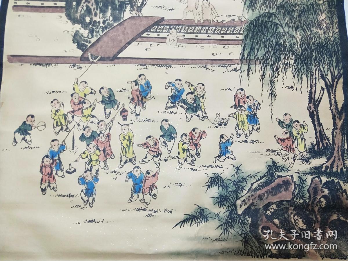 古字画,国画【百子图】唐寅款,珍藏国画,古画.
