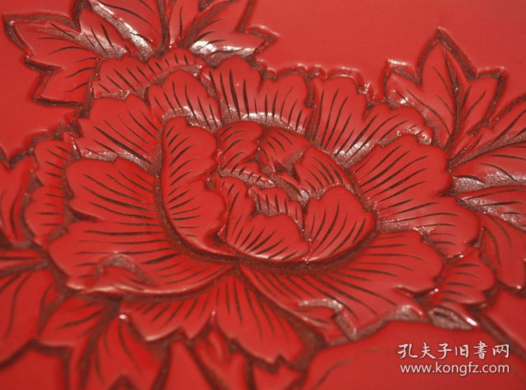 日本堆朱剔红牡丹木胎老漆盘茶盘托盘盏托壶承回流漆器漆制漆雕煎茶