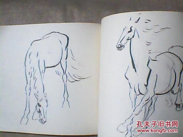 悲鸿马姿 作者马也(?)毛笔线描, 水墨临摹徐悲鸿马姿79幅