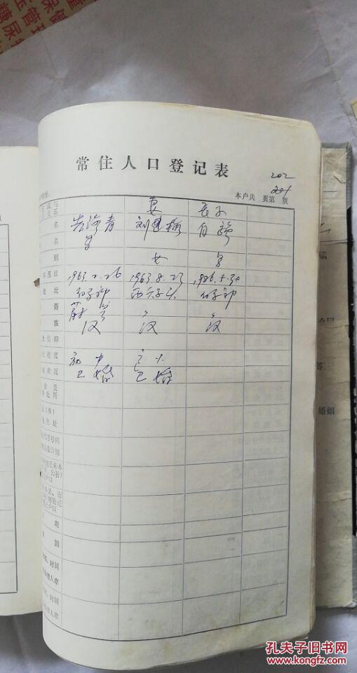 八十年代张家口市蔚县陈家洼公社****大队常住人口登记表 1本218份合