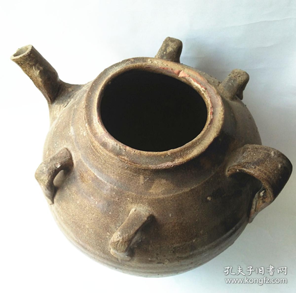 宋代宜兴紫砂胎青釉四系大茶壶(保老)