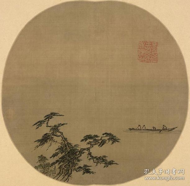 宋 夏圭 松溪泛月图 24.7x25.
