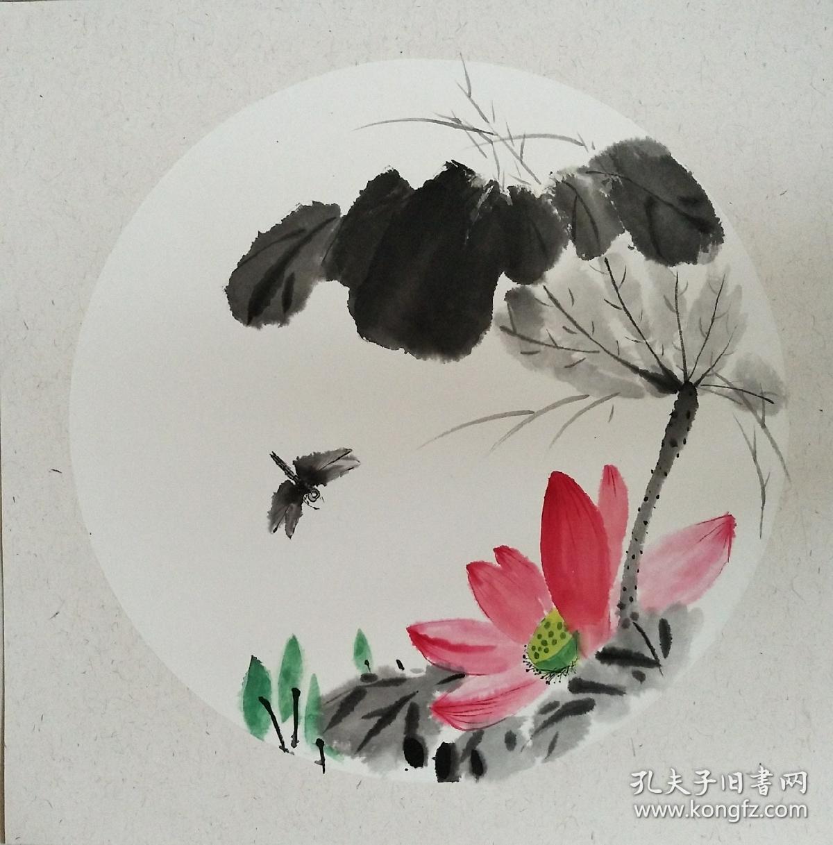 水墨国画 荷花镜片