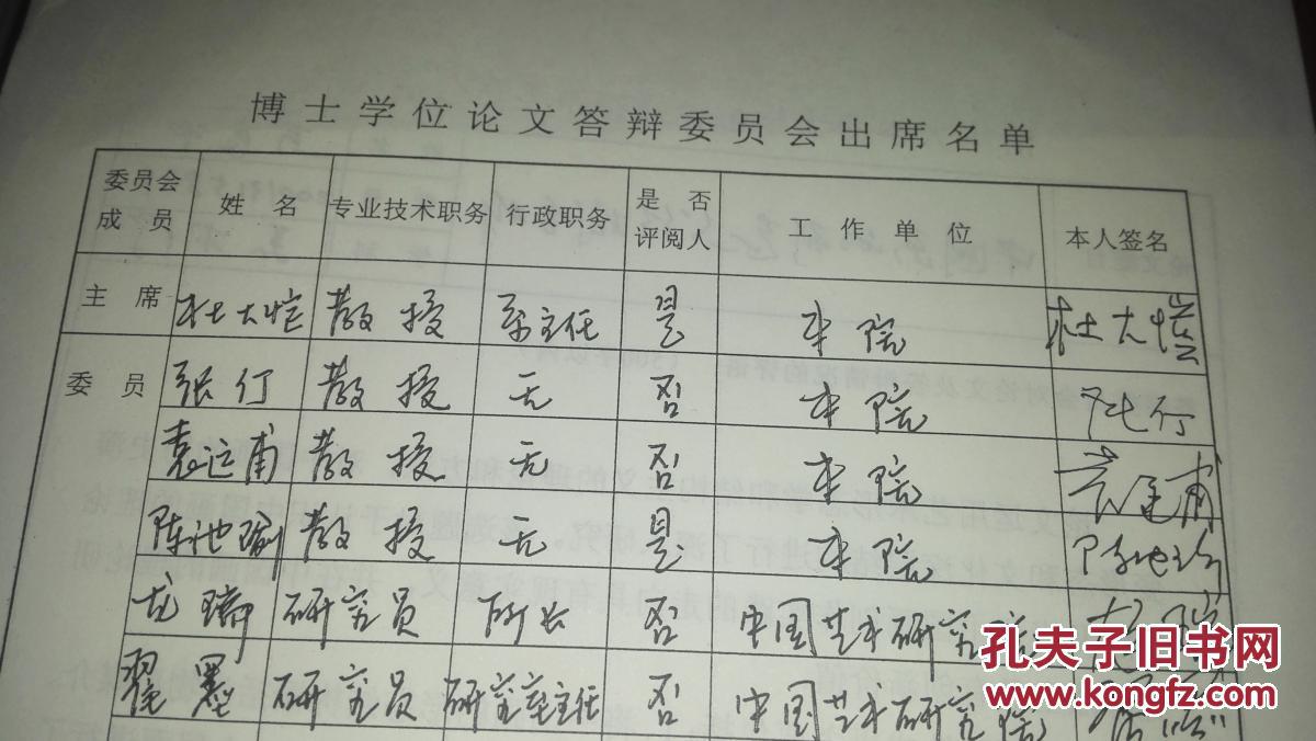 签名清华大学美术学院博士中国画画家马良书论文答辩委员会出席名单