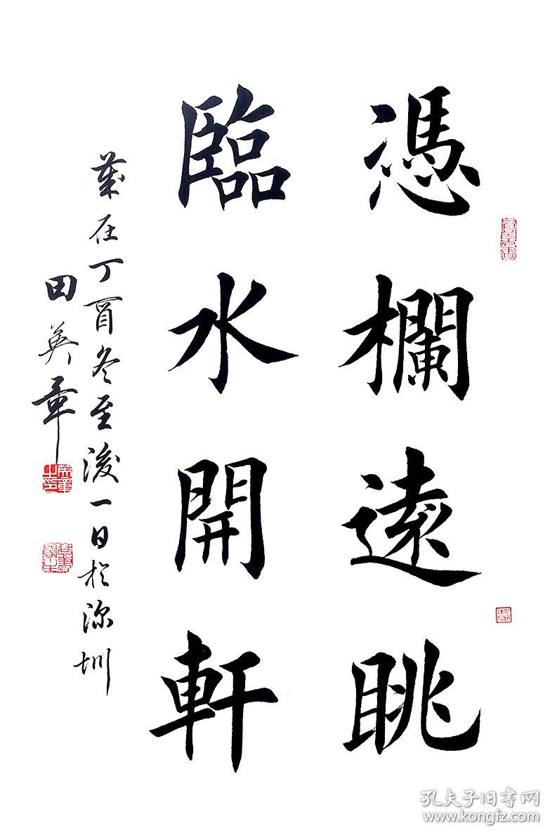 田英章毛笔楷书原稿真迹书法作品"凭栏远眺 临水开轩"