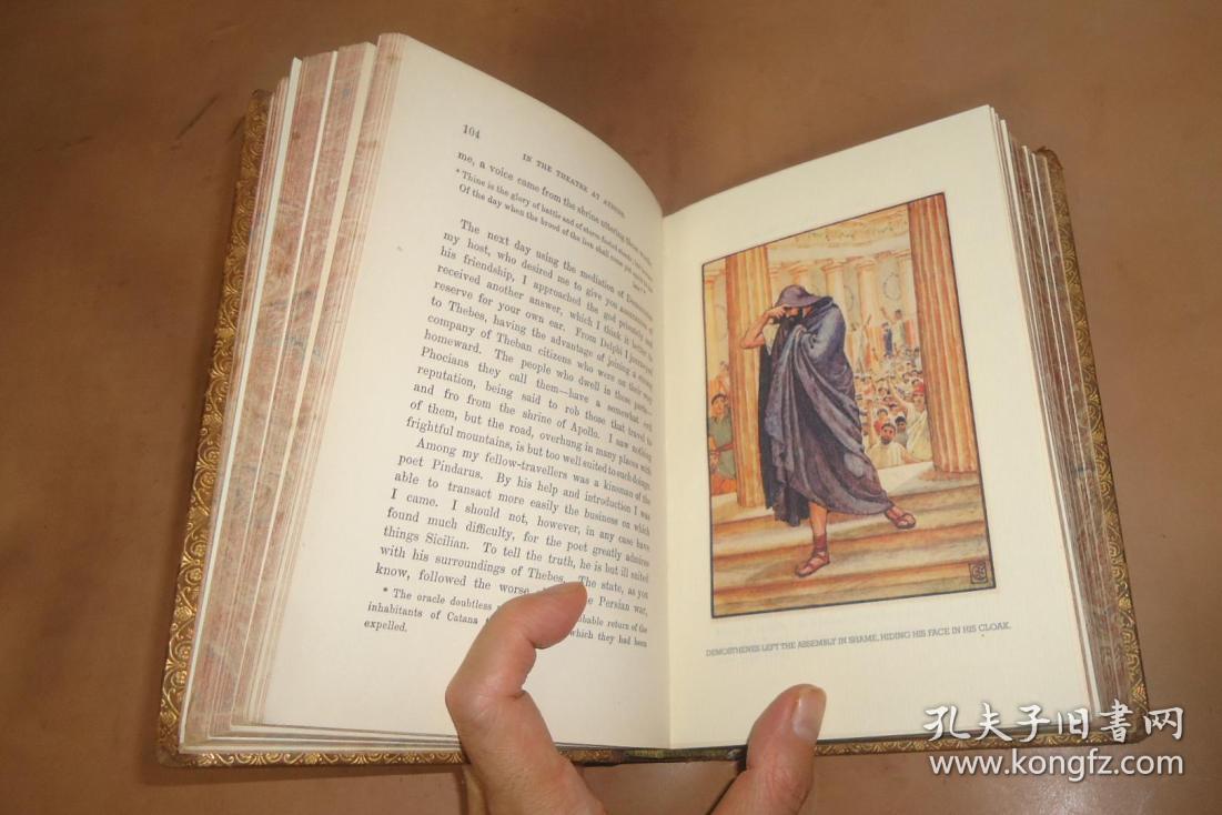 1896年greek life and story – 《古希腊故事》全小牛皮古董书 多张