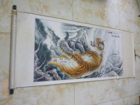 气壮山河-孟石竹绘虎国画 包真,包手绘$800.