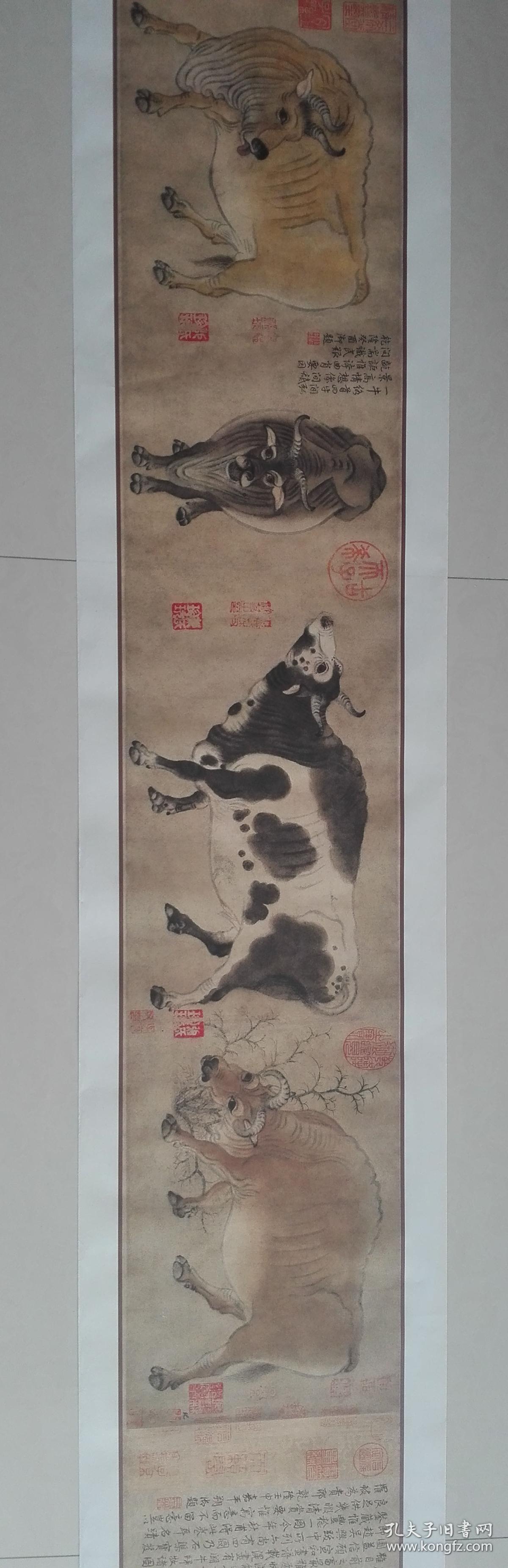 宣纸定制 五牛图 北京故宫博物院23x560cm 高仿真水墨