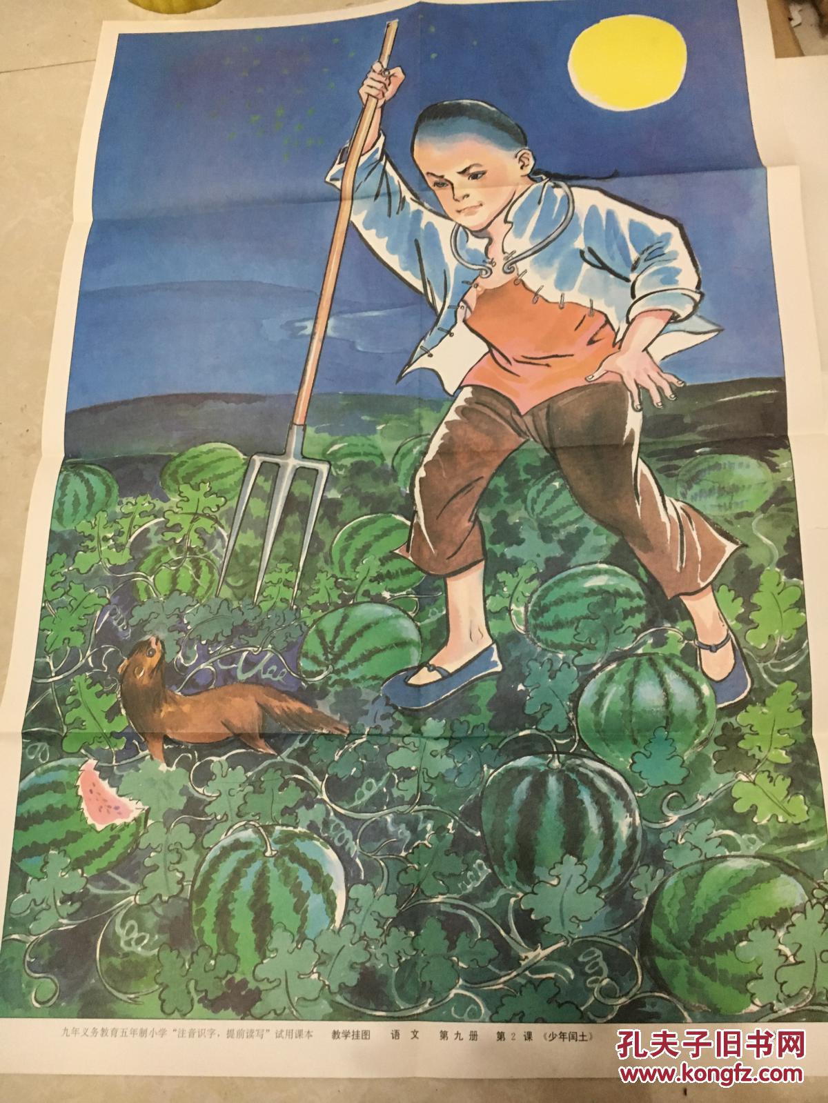 制小学"注音识字提前读写"语文第九册教学挂图2-----少年闰土(杨莹绘)