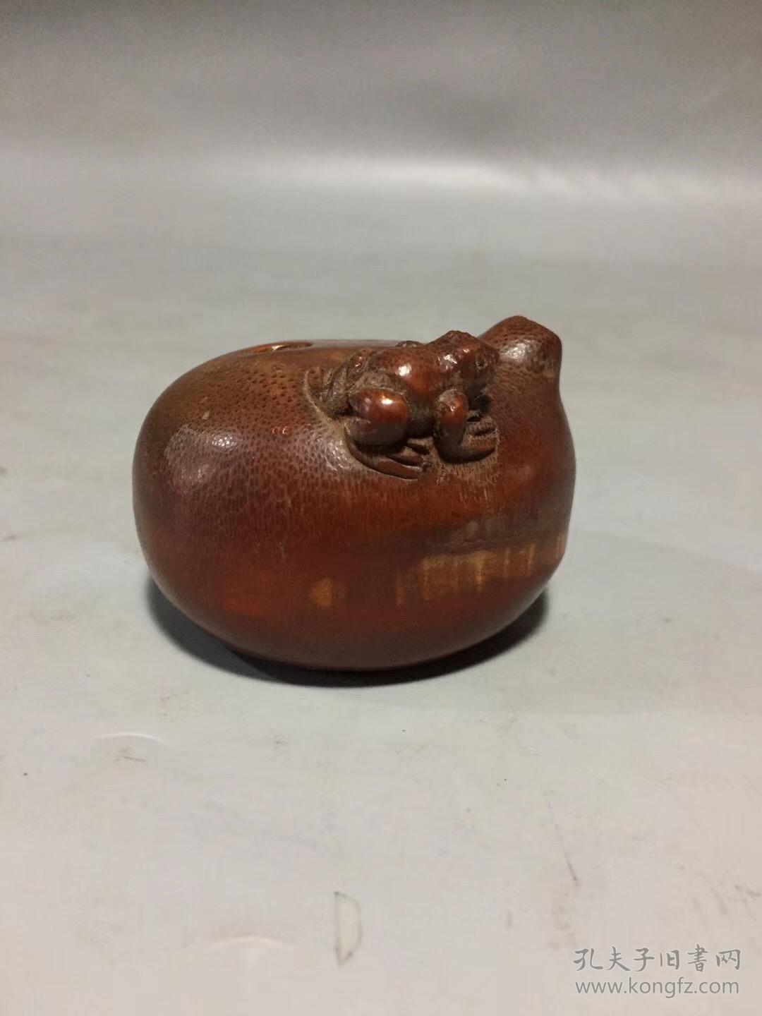 收来的清代老竹雕金蟾水滴 包浆自然老道