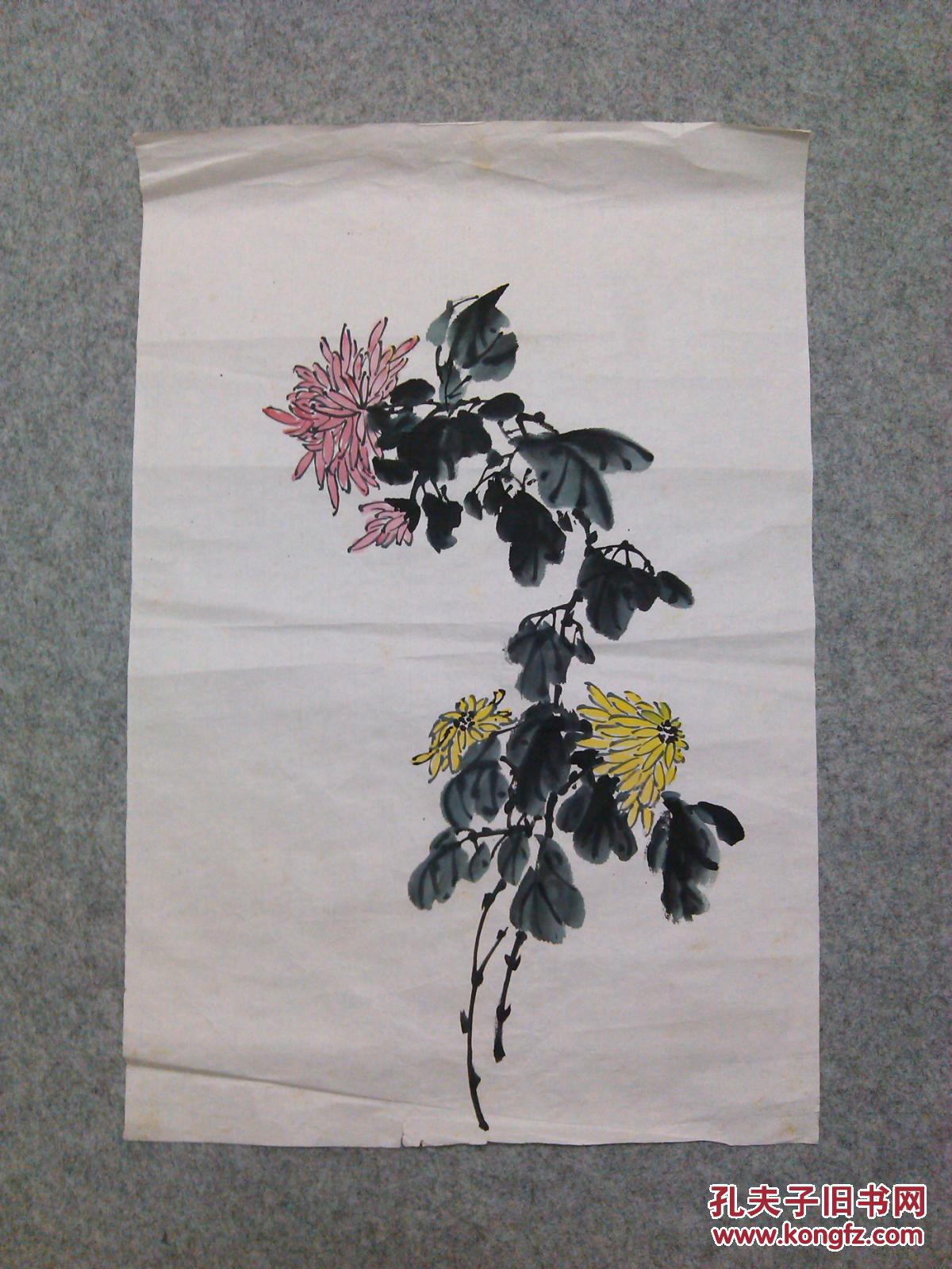国画花鸟画无款菊花画心