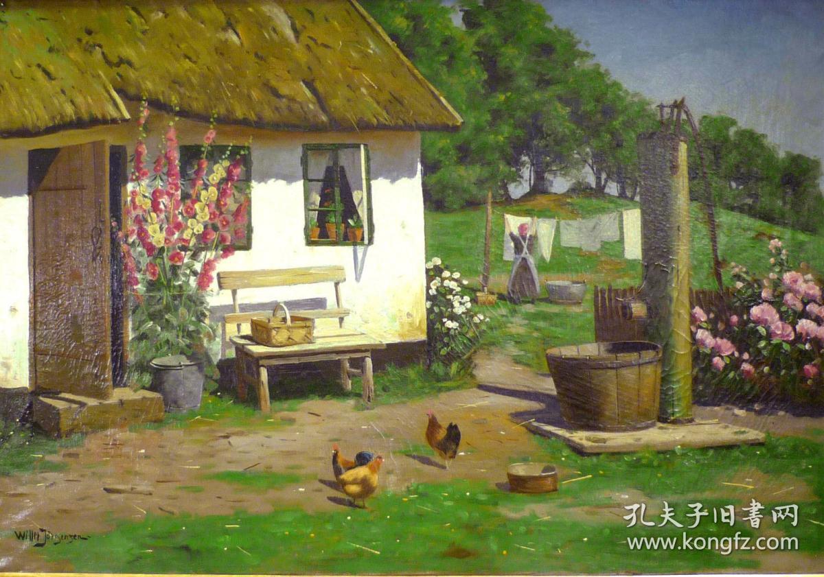法国回流20世纪古董田园风光油画一副尺寸9169cm材质布面油画作者丹麦