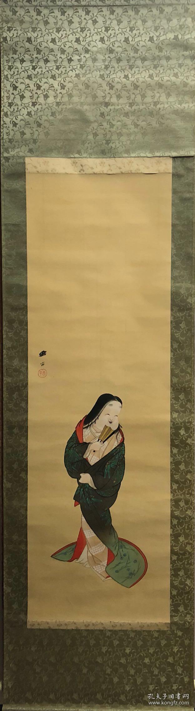 日本明治时期画家今村兴宗绢本手绘《妇人图》,老画难得