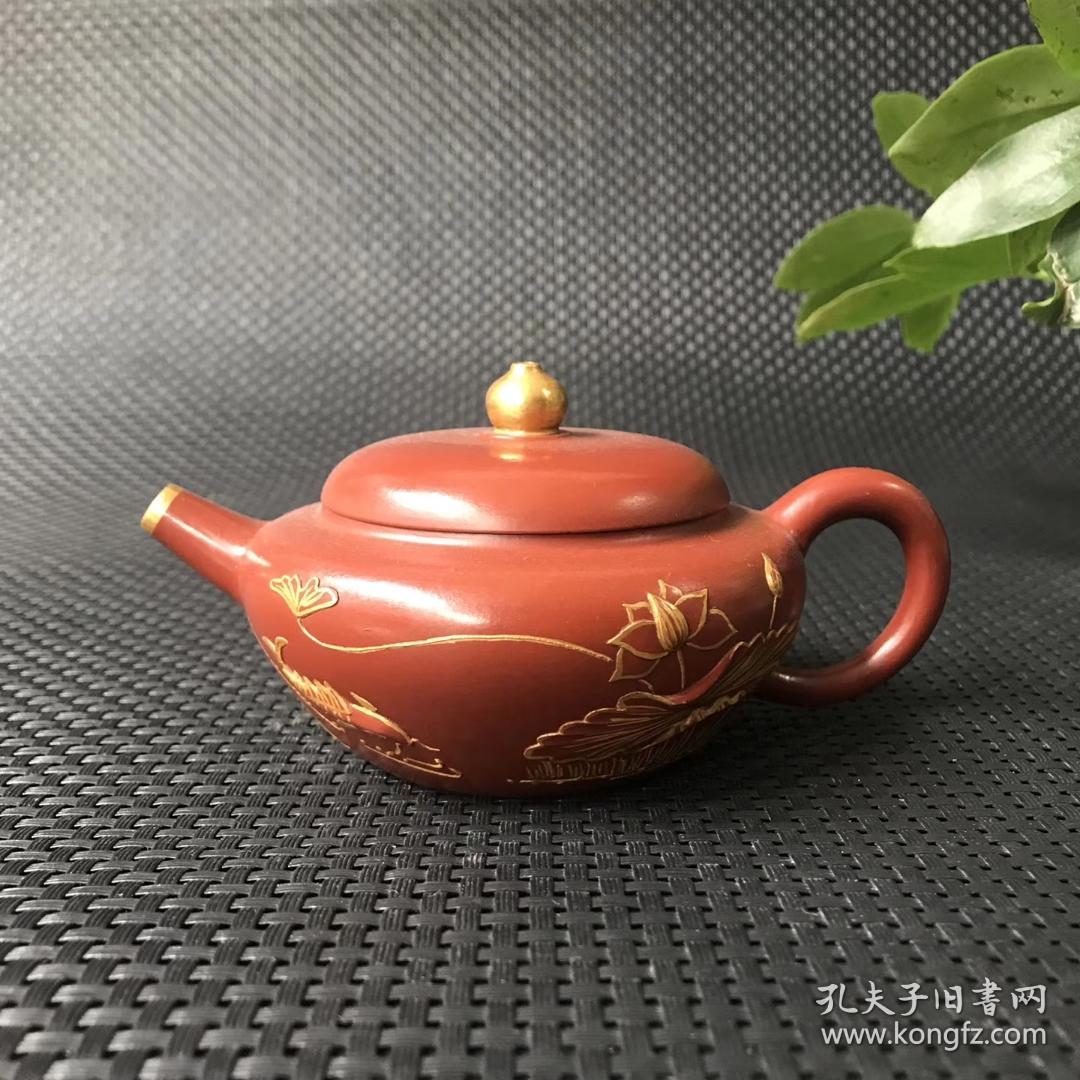 陈朱红全手工荷花紫砂壶180cc13x7