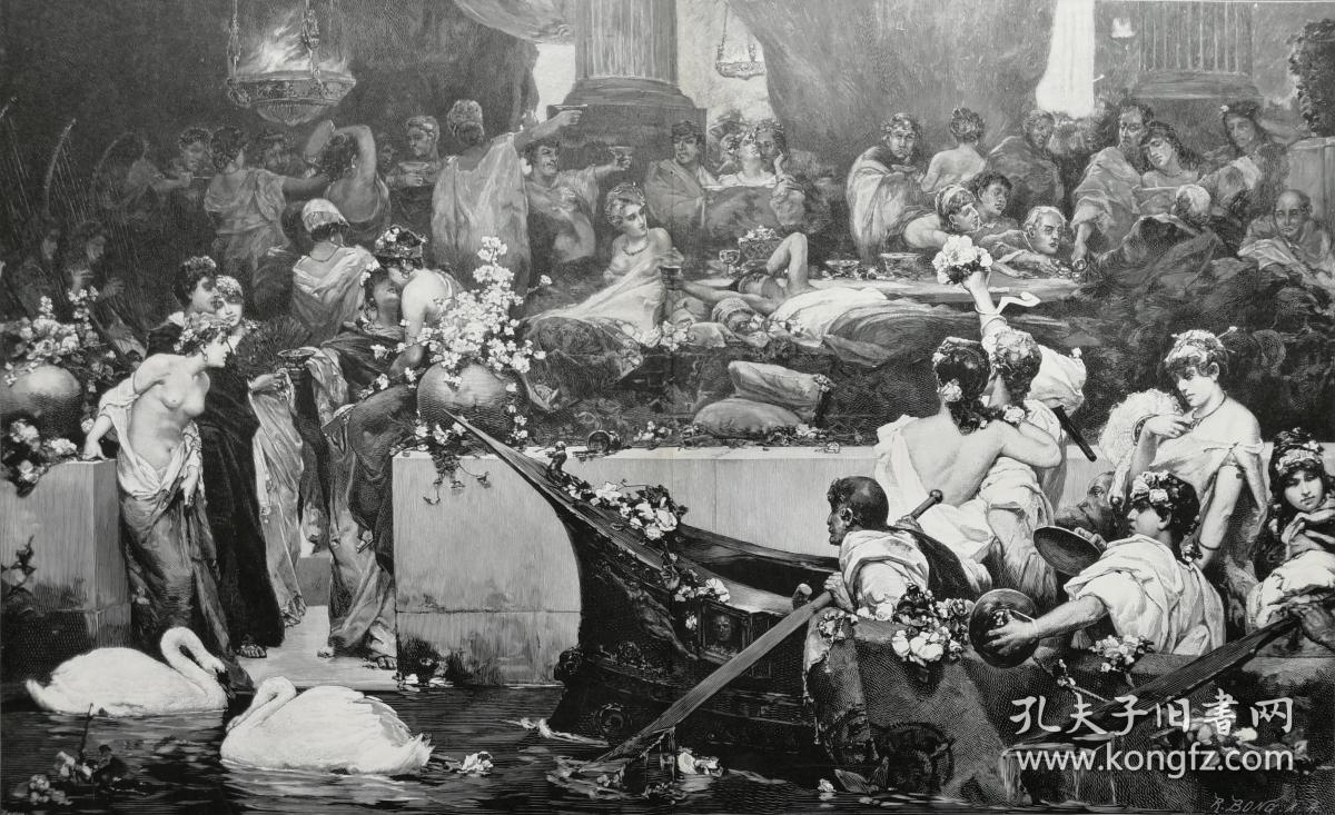 1899年巨幅木口木刻版画《罗马酒神节》 57×41厘米