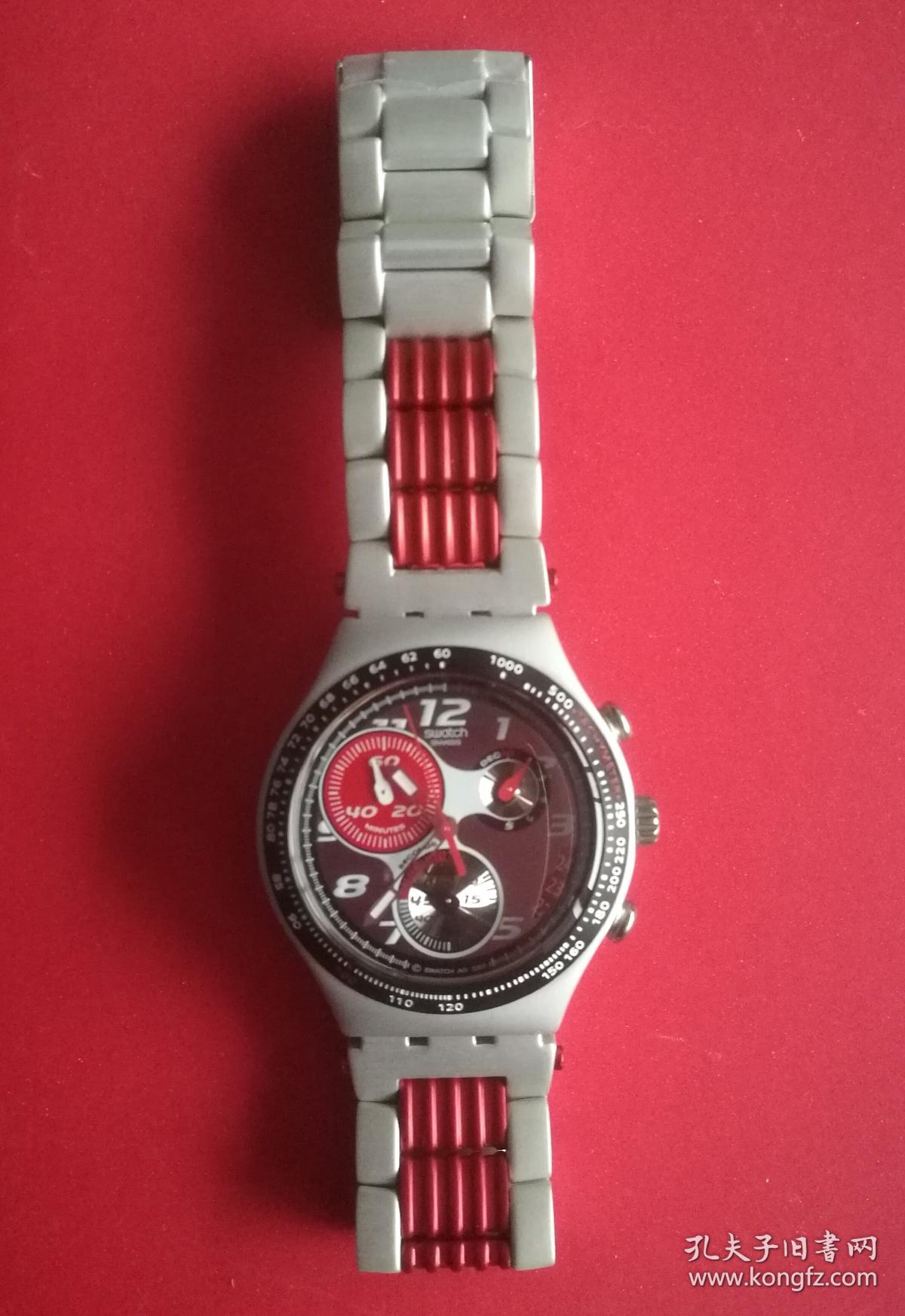 swissmade瑞士造正品swatch斯沃琪石英三眼计时码ironly梦魇男士手表