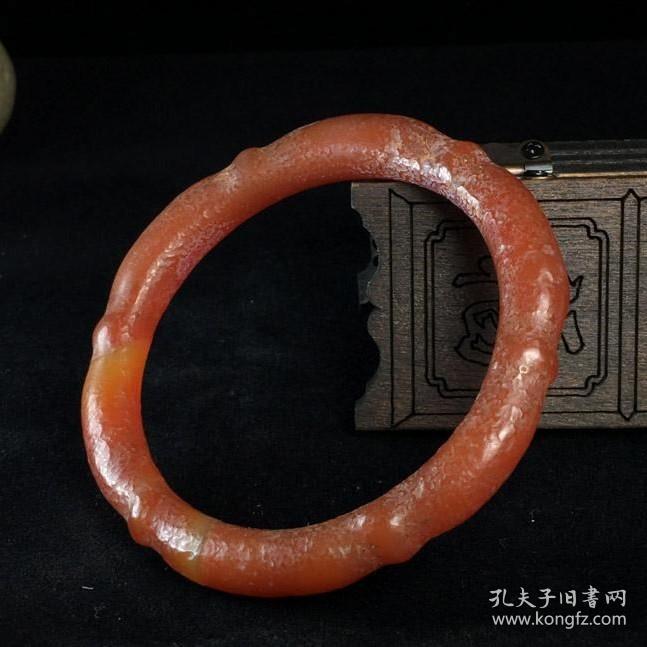 复古圆条磨砂老玛瑙 南红手镯老玛瑙手镯包浆风化马蹄