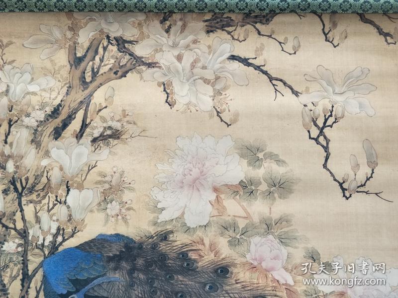 清代名人孔雀绢画一幅5
