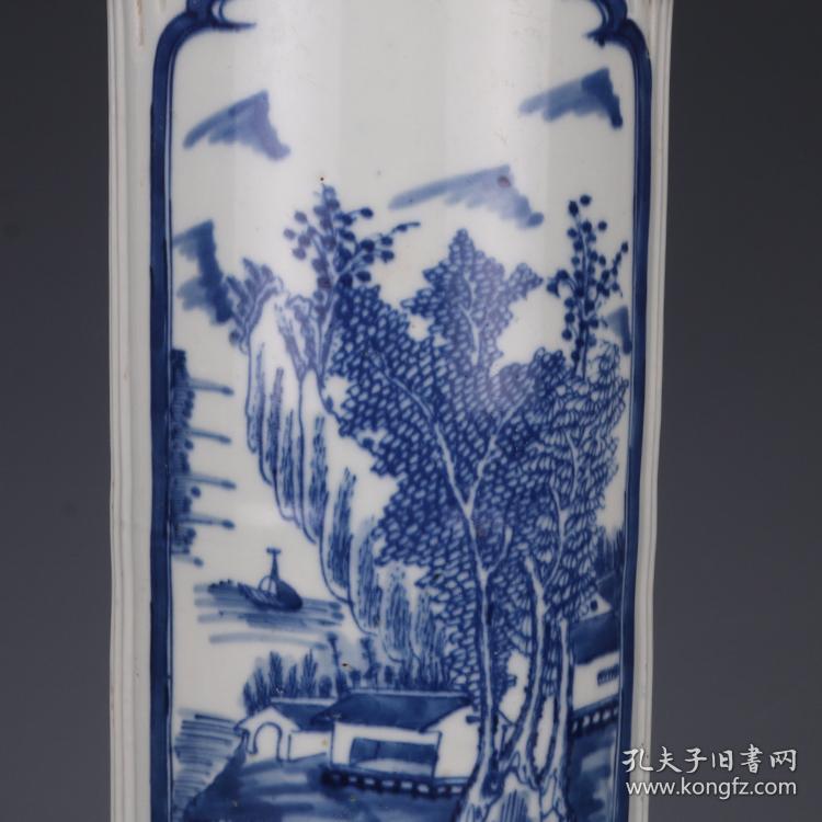 清代青花山水纹帽筒