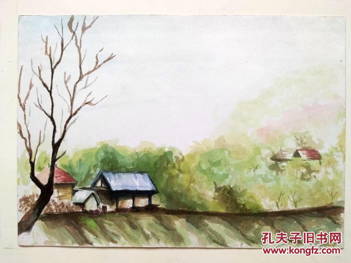 有落款的16开水彩画原稿5幅