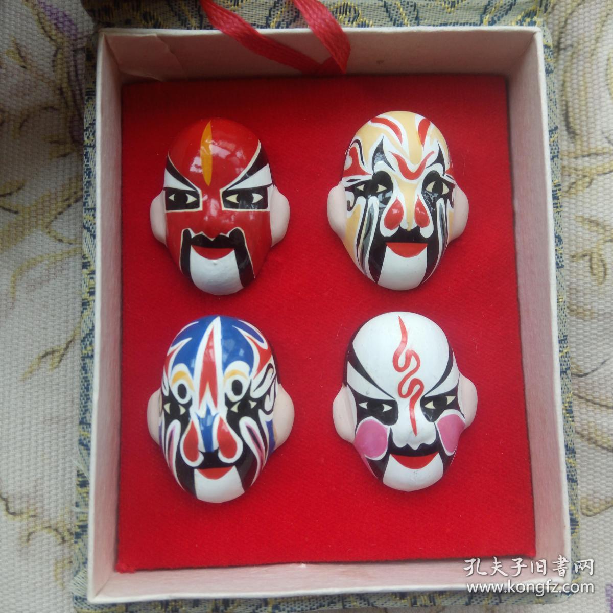 90年代中国民间手工艺品,京蝠牌《中国京剧脸谱》泥塑头像一盒,北京兴