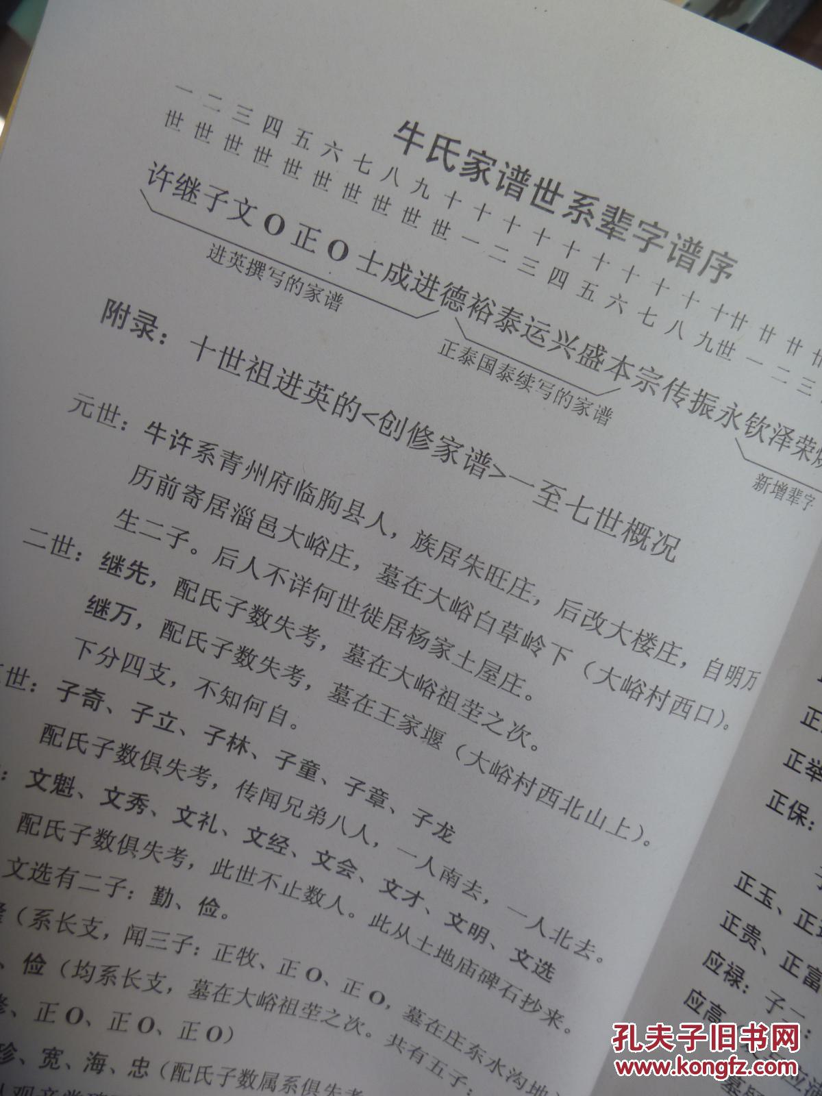 山东省淄博市淄川区龙泉镇牛氏家谱