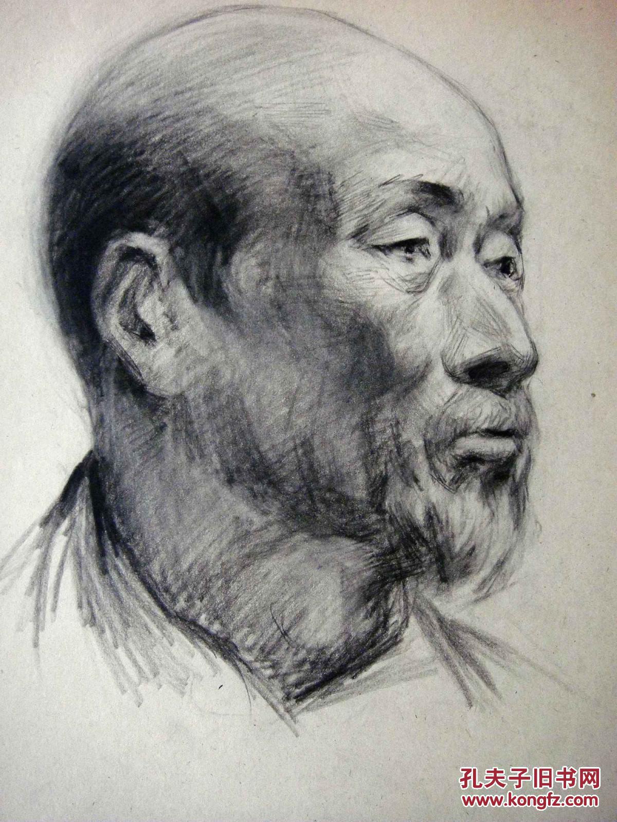 谢小荣早期无款人像素描画稿原稿《老人肖像7》