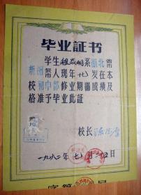 1962年湖北省新洲仓埠中学毕业证书