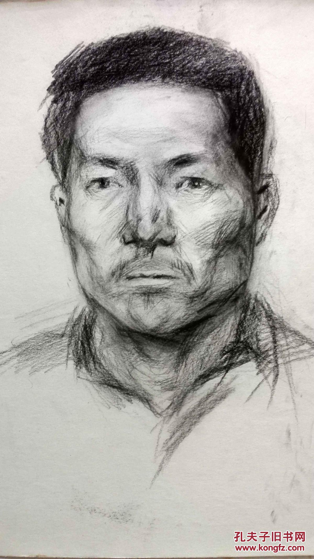 谢小荣作品80-90年代人像素描画稿原稿《中年男性肖像