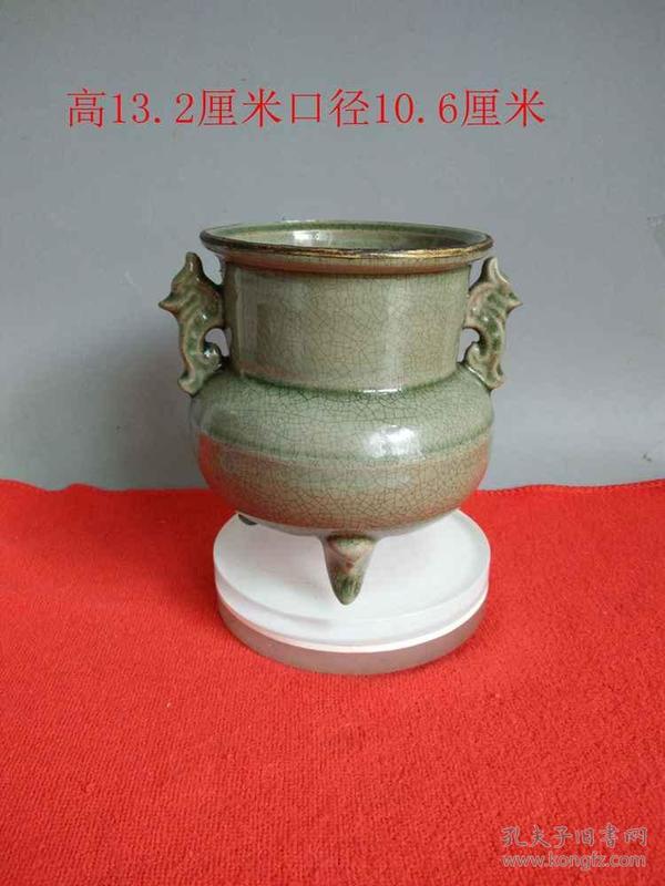 少见的宋代汝窑嵌金边双儿瓷香炉.