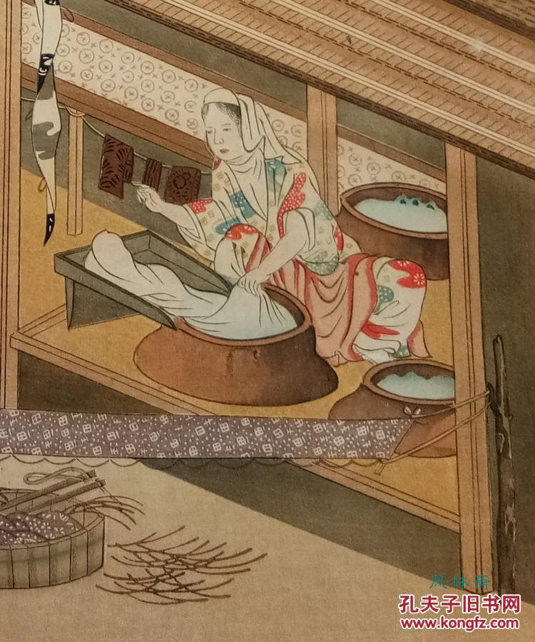 古版画3枚 职人绘尽之丝线 形置 苹师 日本染织成衣业全流程