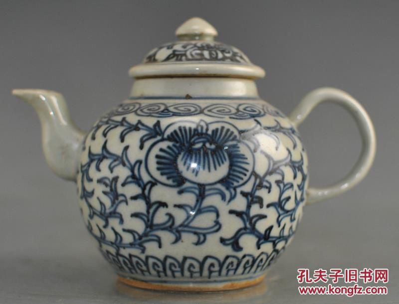 清嘉庆缠枝莲纹青花壶.古董古玩古瓷器