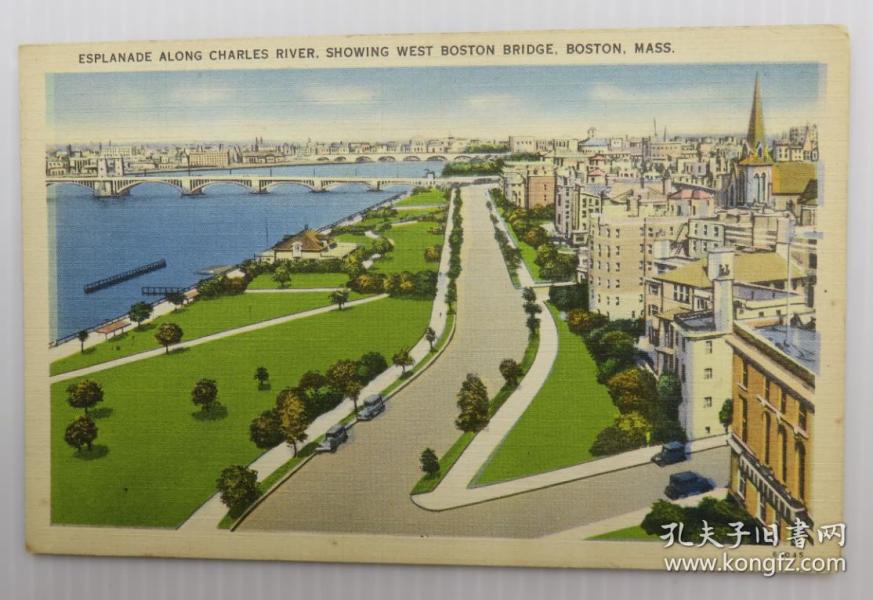 1920年左右美国(波士顿查尔斯河滨海大道)未使用明信片