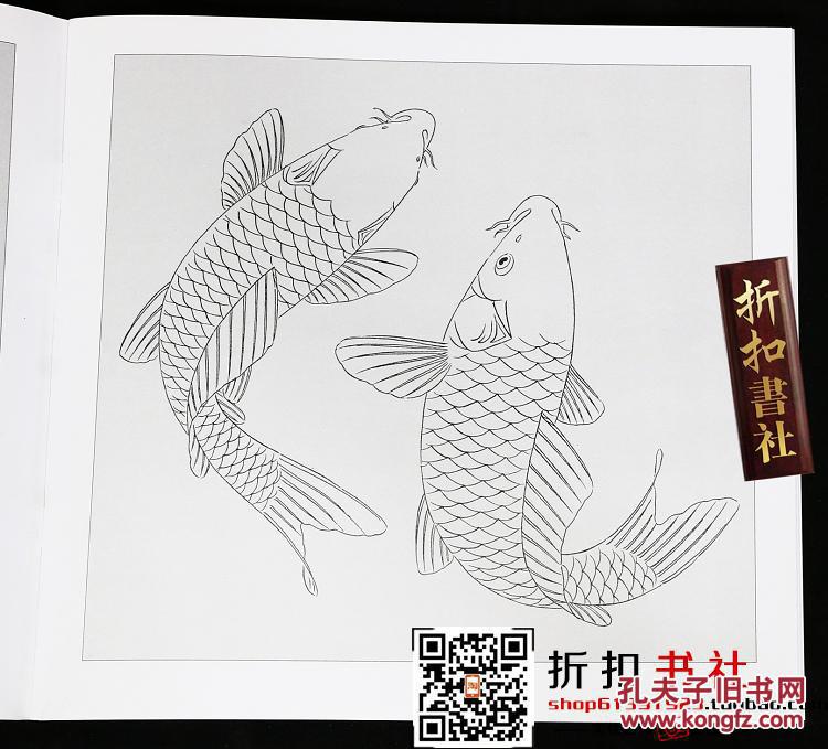 包邮 鲤鱼百态 实用白描画稿/龚雪青/国画白描线描鱼类画集临摹素材