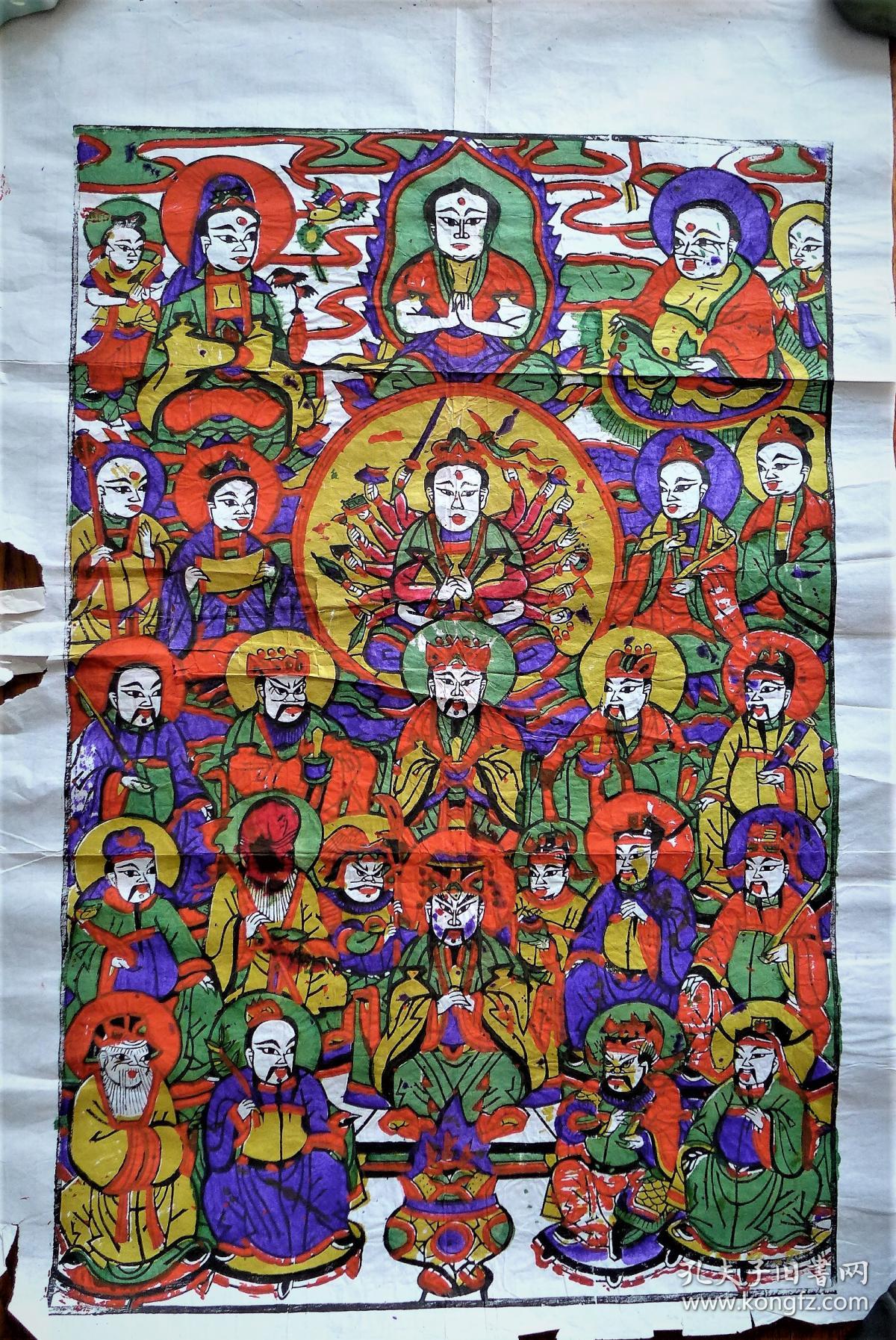 木板年画玉皇大帝王母娘娘两张合售