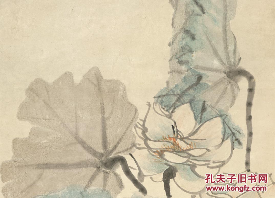 清 任伯年 四条屏之 荷花鸳鸯