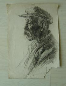 鲁美教师:素描作品"老者戴帽子侧面像"