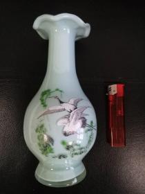 早期玻璃花瓶  双鹤图案